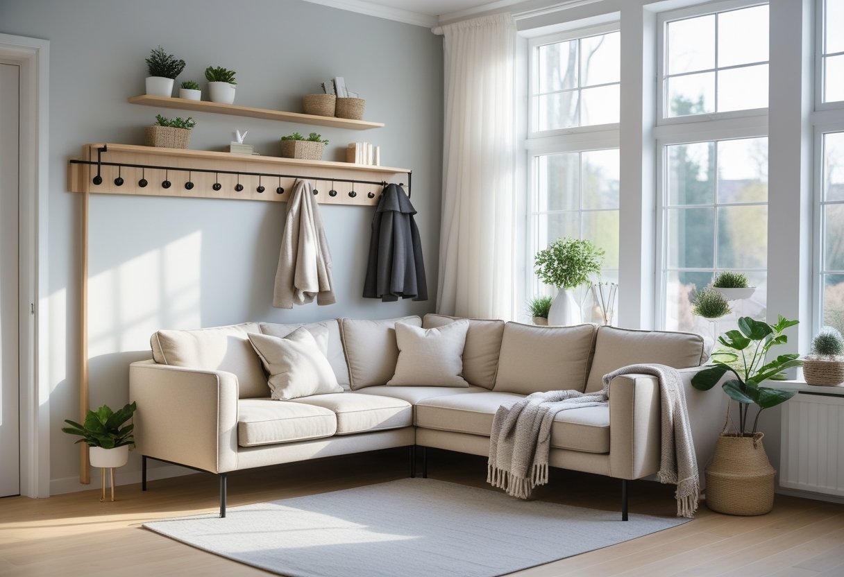 Saadan skaber du et stilfuldt og funktionelt hjem med hjoernesofaer og knageraekke med hylde loesninger